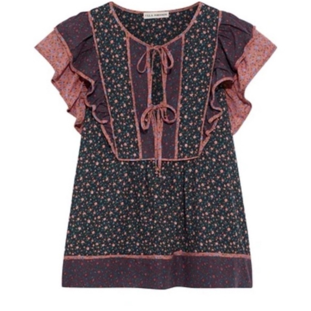 Ulla Johnson Cora Top Ruffle tie front auburn floral print size 4